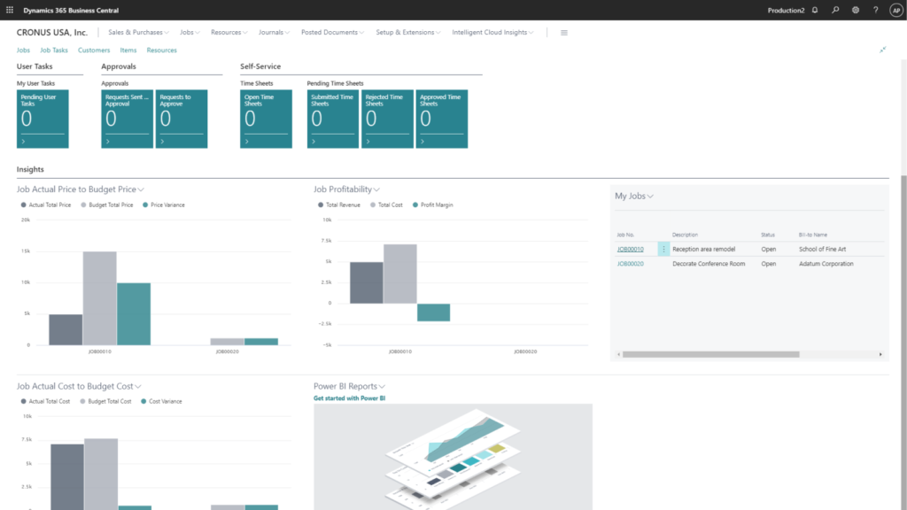 Profitieren Sie von Business Intelligence in Form von Echtzeitmetriken über Projektstatus, Rentabilität und Ressourcennutzung.